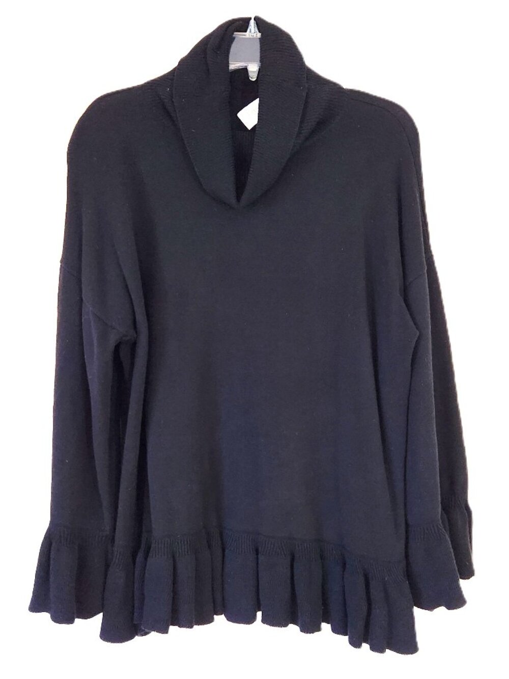 Laundry by Shelli Segal Black Cowl Neck Ruffle Hem Knit Sweater Size Large